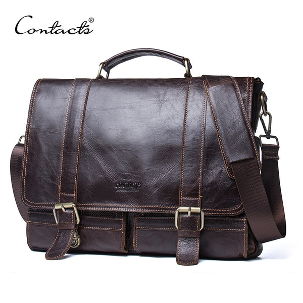 CONTACT'S men's briefcase genuine leather business handbag laptop casual large shoulder bag vintage messenger bags luxury bolsas