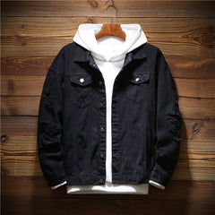 Men's Denim Jacket Men Windbreaker Streetwear Jeans Jacket Homme Casual Fashion Coat Pink Red Black