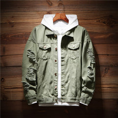 Men's Denim Jacket Men Windbreaker Streetwear Jeans Jacket Homme Casual Fashion Coat Pink Red Black
