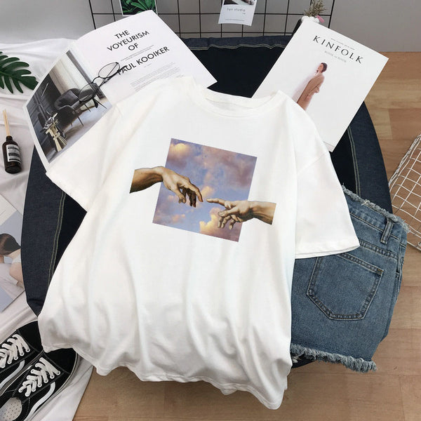 Women T Shirts Michelangelo Print Tshirt Streetwear Tops Female T-shirts Oversized Short Sleeve Tee Shirt Harajuku Woman T-shirt