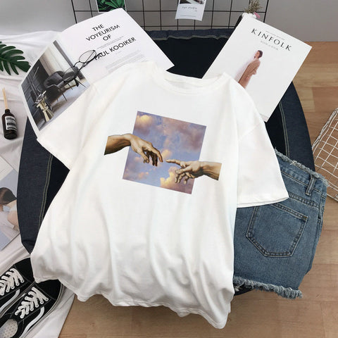 Women T Shirts Michelangelo Print Tshirt Streetwear Tops Female T-shirts Oversized Short Sleeve Tee Shirt Harajuku Woman T-shirt