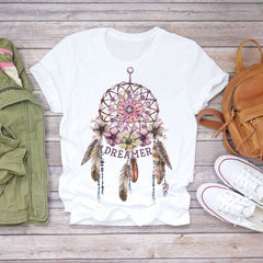 Women's T-shirts Dream Feather Graphic Tee 2020 Summer Harajuku Top Female T-shirt Short Sleeve Oversized T Shirt Women Clothes