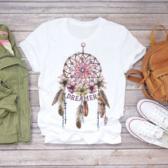 Women's T-shirts Dream Feather Graphic Tee 2020 Summer Harajuku Top Female T-shirt Short Sleeve Oversized T Shirt Women Clothes