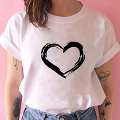 Women T-shirts with Hearts Casual Harajuku Print T-shirts Summer Women Short Sleeve Female T-shirts Vogue Women T-shirts Clothes