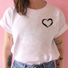 Women T-shirts with Hearts Casual Harajuku Print T-shirts Summer Women Short Sleeve Female T-shirts Vogue Women T-shirts Clothes