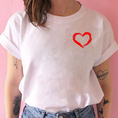 Women T-shirts with Hearts Casual Harajuku Print T-shirts Summer Women Short Sleeve Female T-shirts Vogue Women T-shirts Clothes