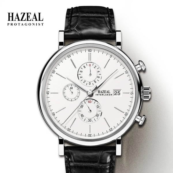 HAZEL Switzerland Luxury Men's Quartz Watch Business Male Wristwatch Waterproof Leather reloj hombre Sapphire saat erkek Fashion