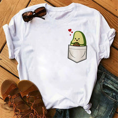 women's T-shirts Kawaii Cartoon Avocado Short Sleeve harajuku T-shirt Women Casual Avocado 90s Graphic Tops female T-shirt Tops