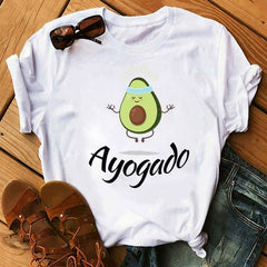 women's T-shirts Kawaii Cartoon Avocado Short Sleeve harajuku T-shirt Women Casual Avocado 90s Graphic Tops female T-shirt Tops