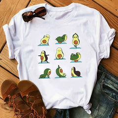women's T-shirts Kawaii Cartoon Avocado Short Sleeve harajuku T-shirt Women Casual Avocado 90s Graphic Tops female T-shirt Tops