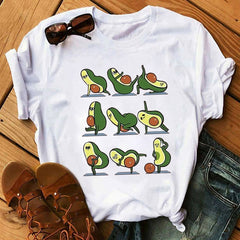 women's T-shirts Kawaii Cartoon Avocado Short Sleeve harajuku T-shirt Women Casual Avocado 90s Graphic Tops female T-shirt Tops