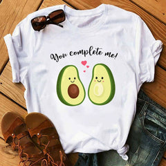 women's T-shirts Kawaii Cartoon Avocado Short Sleeve harajuku T-shirt Women Casual Avocado 90s Graphic Tops female T-shirt Tops