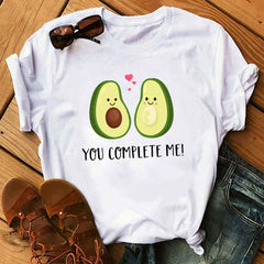 women's T-shirts Kawaii Cartoon Avocado Short Sleeve harajuku T-shirt Women Casual Avocado 90s Graphic Tops female T-shirt Tops