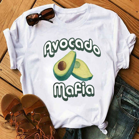 women's T-shirts Kawaii Cartoon Avocado Short Sleeve harajuku T-shirt Women Casual Avocado 90s Graphic Tops female T-shirt Tops