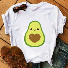 women's T-shirts Kawaii Cartoon Avocado Short Sleeve harajuku T-shirt Women Casual Avocado 90s Graphic Tops female T-shirt Tops
