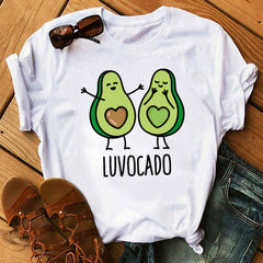 women's T-shirts Kawaii Cartoon Avocado Short Sleeve harajuku T-shirt Women Casual Avocado 90s Graphic Tops female T-shirt Tops
