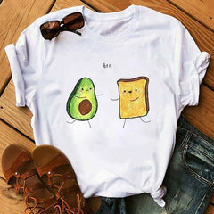 women's T-shirts Kawaii Cartoon Avocado Short Sleeve harajuku T-shirt Women Casual Avocado 90s Graphic Tops female T-shirt Tops
