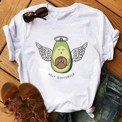 women's T-shirts Kawaii Cartoon Avocado Short Sleeve harajuku T-shirt Women Casual Avocado 90s Graphic Tops female T-shirt Tops