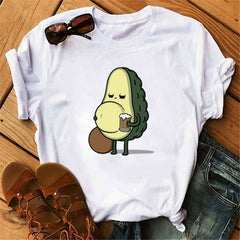 women's T-shirts Kawaii Cartoon Avocado Short Sleeve harajuku T-shirt Women Casual Avocado 90s Graphic Tops female T-shirt Tops
