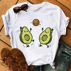 women's T-shirts Kawaii Cartoon Avocado Short Sleeve harajuku T-shirt Women Casual Avocado 90s Graphic Tops female T-shirt Tops