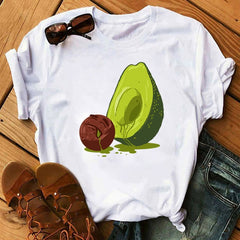 women's T-shirts Kawaii Cartoon Avocado Short Sleeve harajuku T-shirt Women Casual Avocado 90s Graphic Tops female T-shirt Tops