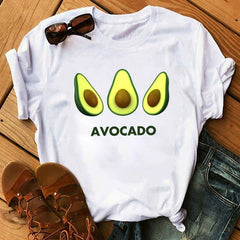 women's T-shirts Kawaii Cartoon Avocado Short Sleeve harajuku T-shirt Women Casual Avocado 90s Graphic Tops female T-shirt Tops