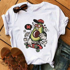 women's T-shirts Kawaii Cartoon Avocado Short Sleeve harajuku T-shirt Women Casual Avocado 90s Graphic Tops female T-shirt Tops