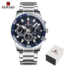 REWARD Luxury Golden Men's Quartz Watch Fashion Men Stainless Steel Sport Date Watches Waterproof Wristwatch Relogio Masculino