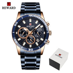 REWARD Luxury Golden Men's Quartz Watch Fashion Men Stainless Steel Sport Date Watches Waterproof Wristwatch Relogio Masculino