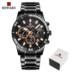 REWARD Luxury Golden Men's Quartz Watch Fashion Men Stainless Steel Sport Date Watches Waterproof Wristwatch Relogio Masculino