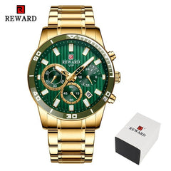 REWARD Luxury Golden Men's Quartz Watch Fashion Men Stainless Steel Sport Date Watches Waterproof Wristwatch Relogio Masculino